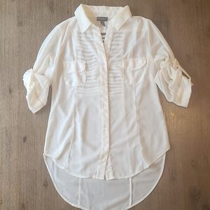 Sheer white blouse with 3/4 sleeves